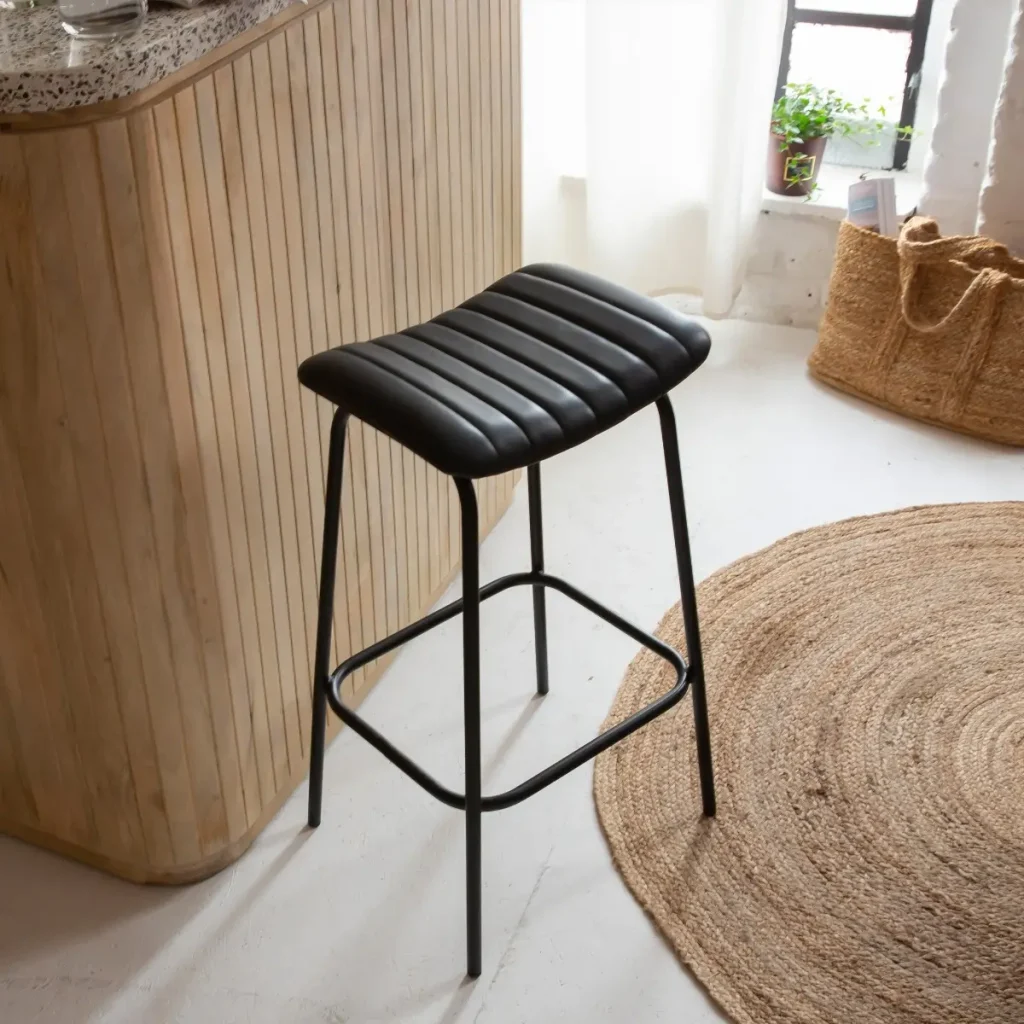 Tabouret de bar en cuir noir et métal Alexandre (lot de 2)