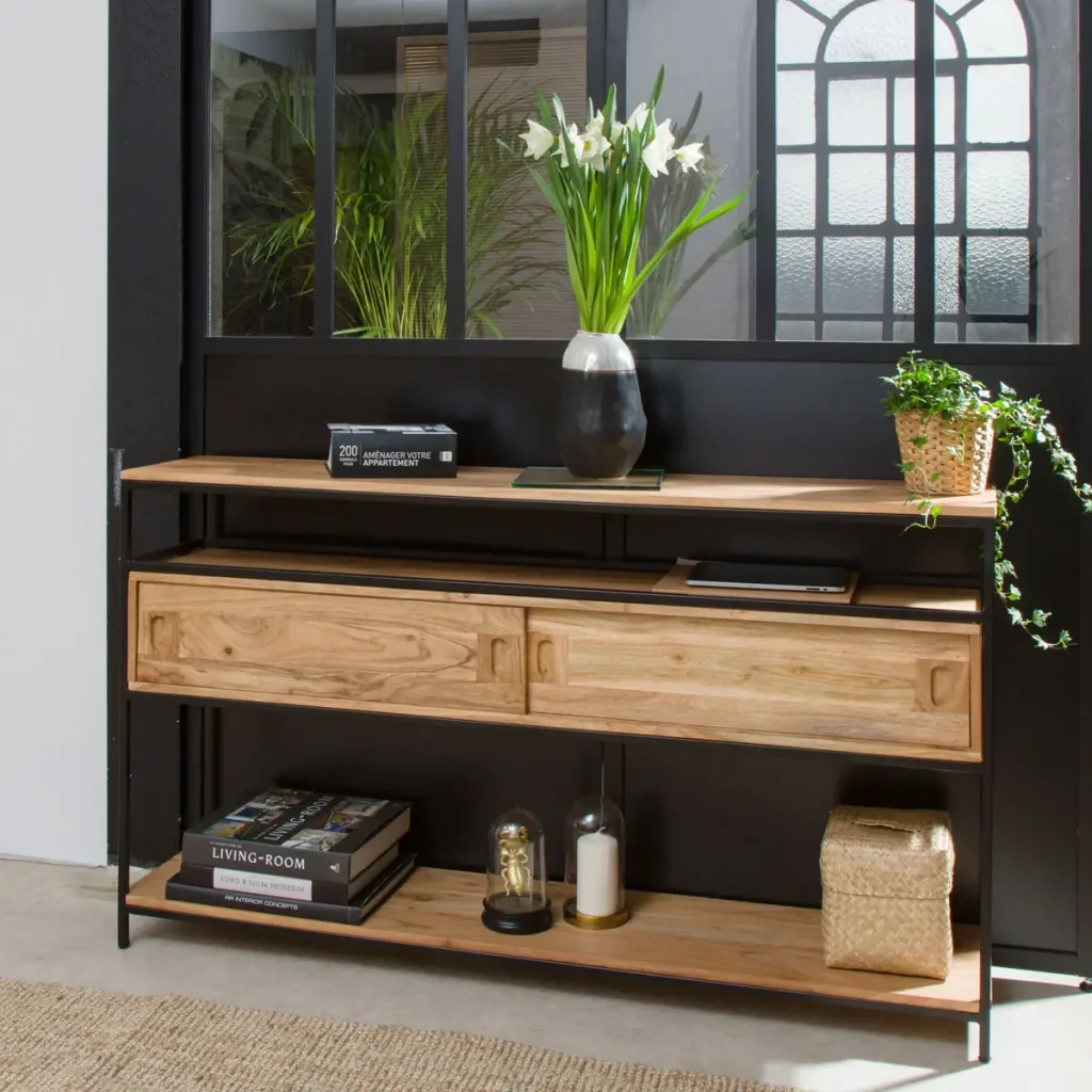 Console en bois d'acacia et métal Montréal