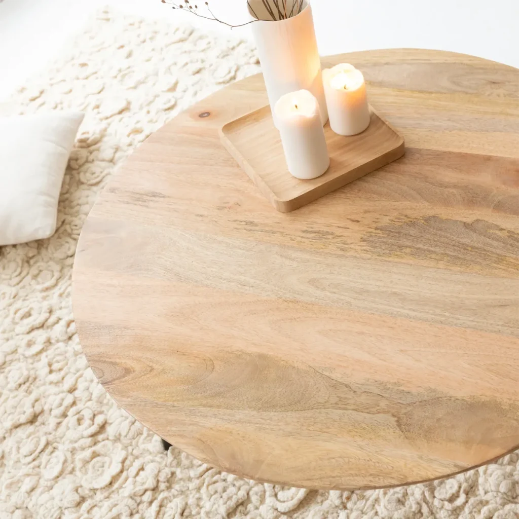 Table basse ronde en bois de manguier et métal Aimée